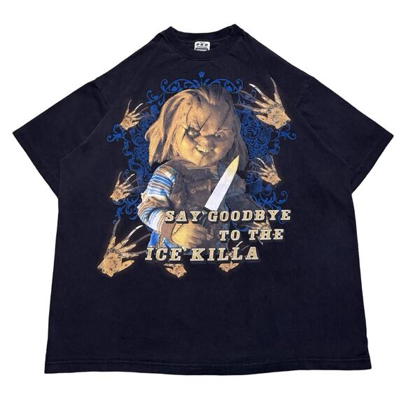 Vintage Chucky Ice Killa Horror Hip Hop Rap Y2K Movie Tee Shirt 4XL Faded Black - Picture 1 of 7